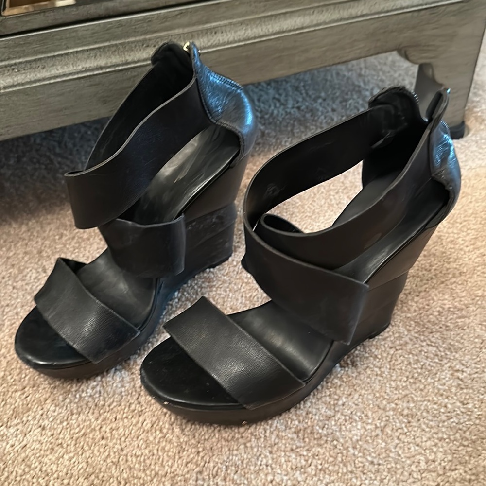 DVF black wooden platform wedges